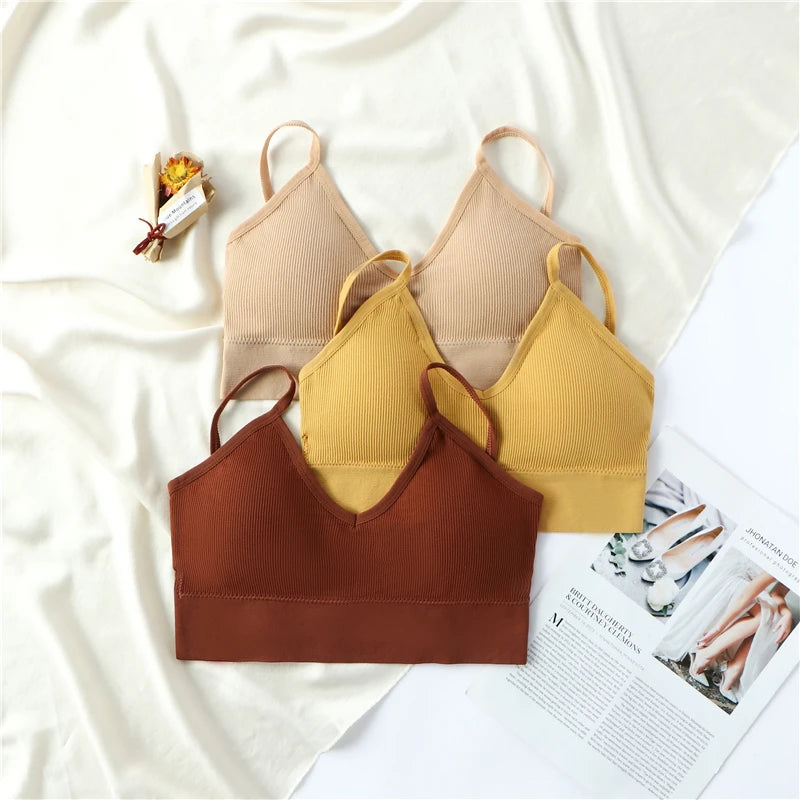 2PCS Bra Set Women Underwear Set Sexy Bralette Female Lingerie Ribbed Tops Seamless Wire Free Bra Panty 2022