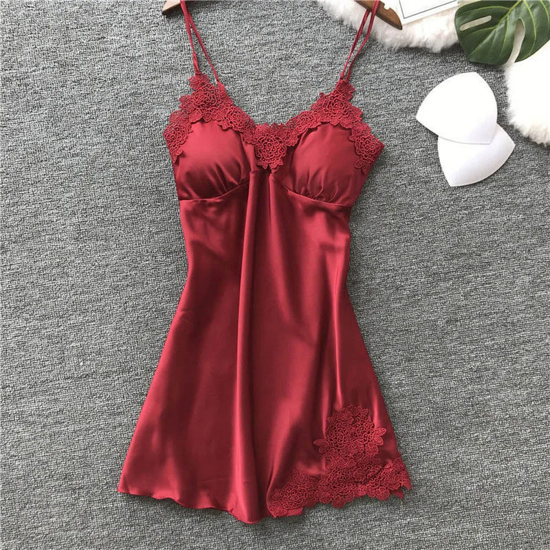 Lingerie For Women 2024 Ice Silk Fabric Sexy Lace Pad Lingerie Nightwear Underwear Robe Babydoll Sleepwear Dress Nightdress