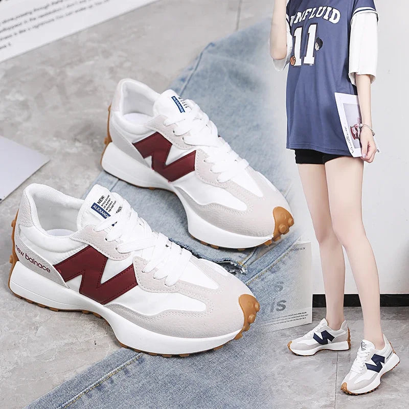 Women's Sneakers New Women's Vulcanized Shoes Fall Fashion Casual Breathable Lace-Up Sneakers Zapatos De Mujer