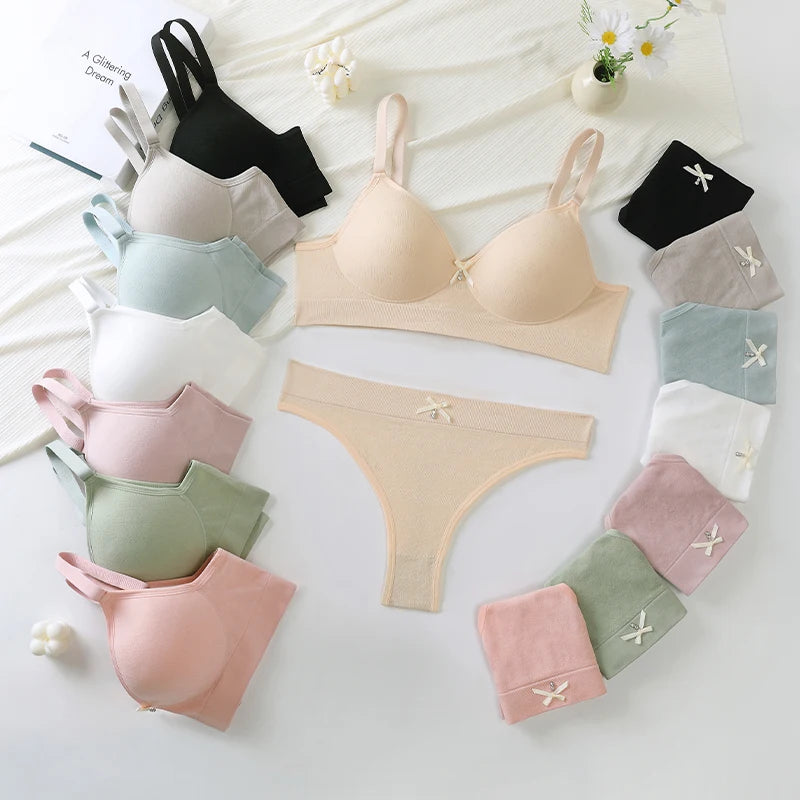 [set]Newest Sexy Lace Underwear Set Padded Bra Set Without Steel Ring Solid Women's Underwear Brassiere Comfortable Fitness Crop