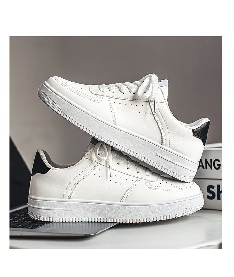 Little White Shoes Mens Summer Soft Leather Breathable Teen Casual Versatile Mens Shoes Lace-up Student Pure White Sneaker Shoes