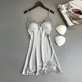 Lingerie For Women 2024 Ice Silk Fabric Sexy Lace Pad Lingerie Nightwear Underwear Robe Babydoll Sleepwear Dress Nightdress