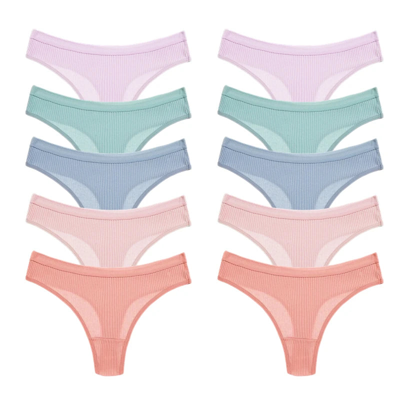 WarmSteps 10PCS Women's Panties Set Simple Striped Thongs Female Cotton Underwear Sexy Lingerie Cozy Sports G-Strings Underpants