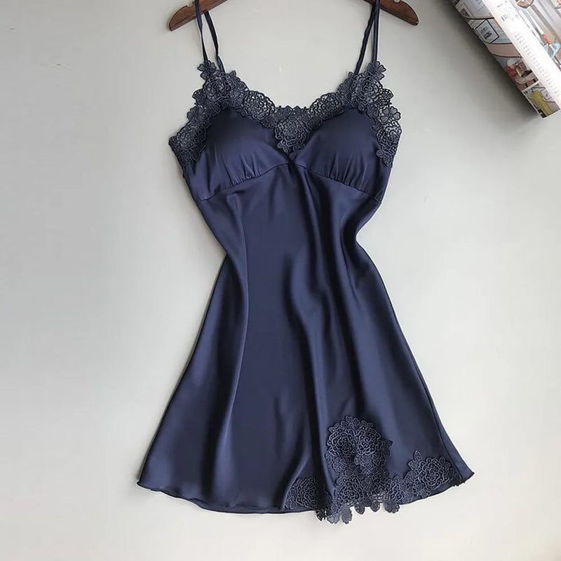 Lingerie For Women 2024 Ice Silk Fabric Sexy Lace Pad Lingerie Nightwear Underwear Robe Babydoll Sleepwear Dress Nightdress