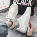 Little White Shoes Mens Summer Soft Leather Breathable Teen Casual Versatile Mens Shoes Lace-up Student Pure White Sneaker Shoes