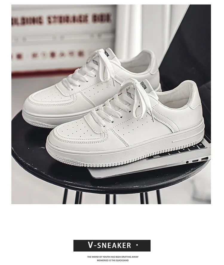 Little White Shoes Mens Summer Soft Leather Breathable Teen Casual Versatile Mens Shoes Lace-up Student Pure White Sneaker Shoes