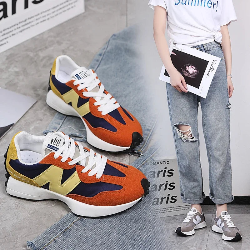 Women's Sneakers New Women's Vulcanized Shoes Fall Fashion Casual Breathable Lace-Up Sneakers Zapatos De Mujer