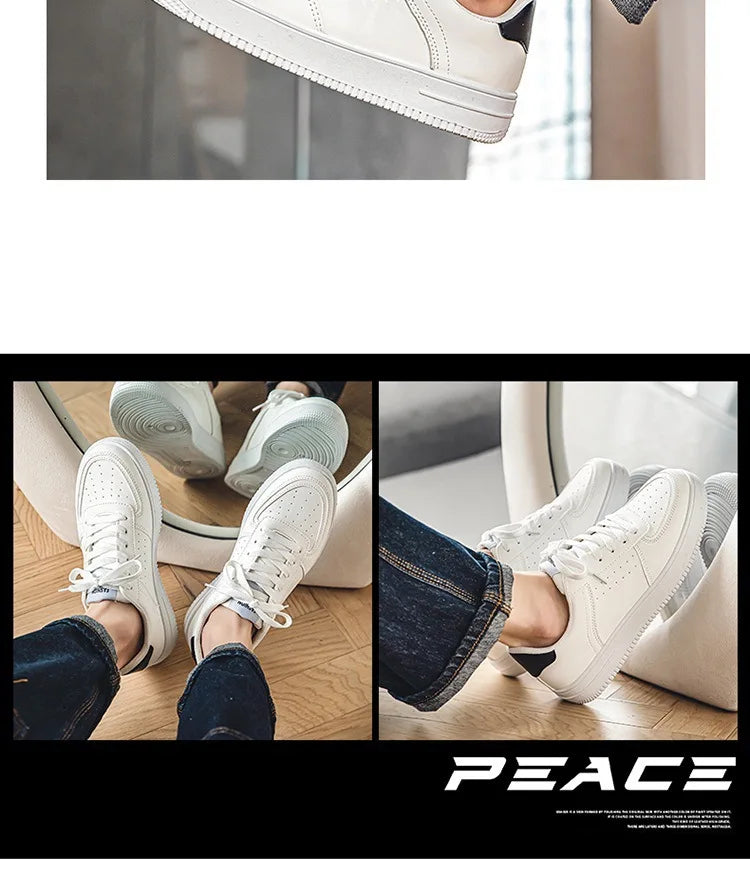 Little White Shoes Mens Summer Soft Leather Breathable Teen Casual Versatile Mens Shoes Lace-up Student Pure White Sneaker Shoes