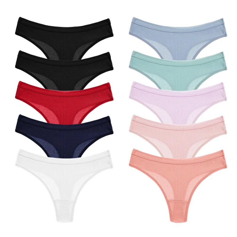 WarmSteps 10PCS Women's Panties Set Simple Striped Thongs Female Cotton Underwear Sexy Lingerie Cozy Sports G-Strings Underpants