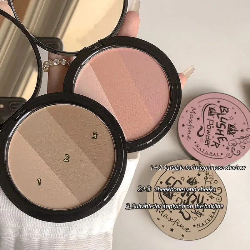 Bronzer Contour Palette Face Shading Grooming Powder Makeup 3 Color Lasting Matte Glitter Nose Shadow Blush Face Makeup Cosmetic