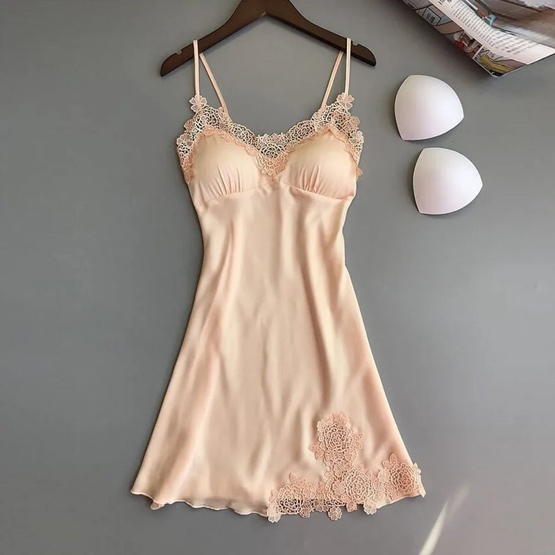 Lingerie For Women 2024 Ice Silk Fabric Sexy Lace Pad Lingerie Nightwear Underwear Robe Babydoll Sleepwear Dress Nightdress