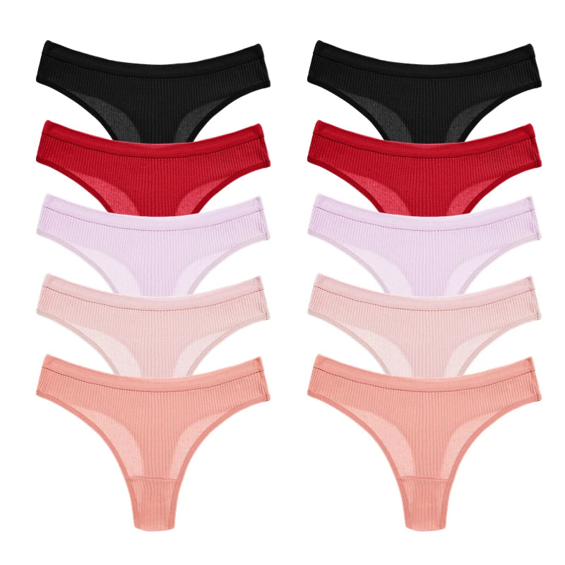 WarmSteps 10PCS Women's Panties Set Simple Striped Thongs Female Cotton Underwear Sexy Lingerie Cozy Sports G-Strings Underpants