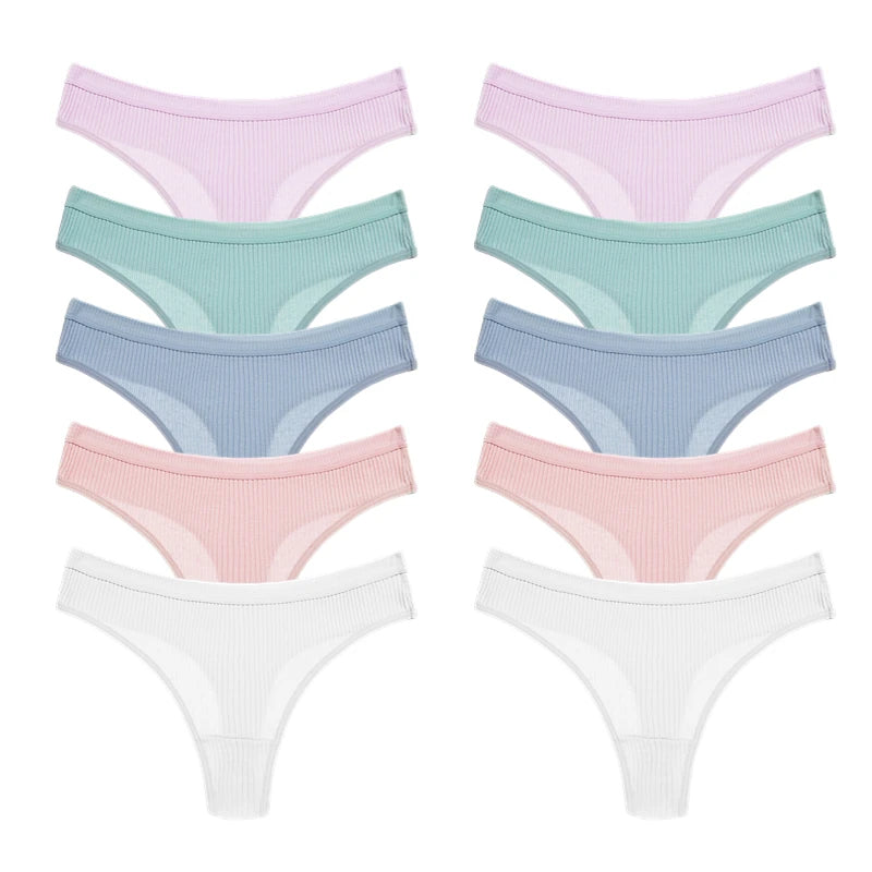 WarmSteps 10PCS Women's Panties Set Simple Striped Thongs Female Cotton Underwear Sexy Lingerie Cozy Sports G-Strings Underpants