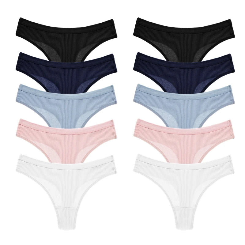 WarmSteps 10PCS Women's Panties Set Simple Striped Thongs Female Cotton Underwear Sexy Lingerie Cozy Sports G-Strings Underpants