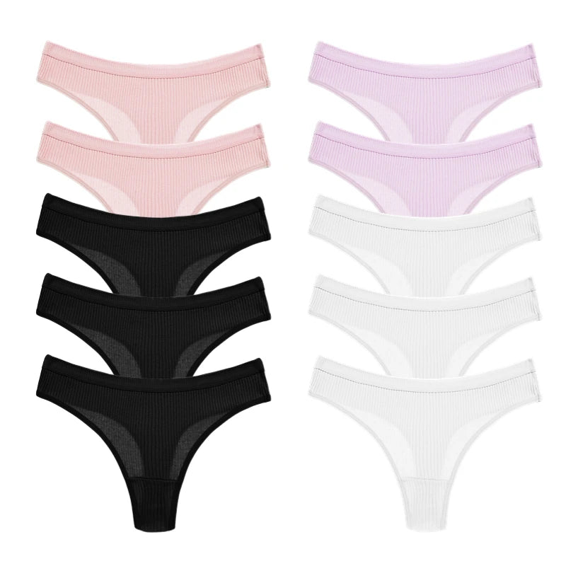 WarmSteps 10PCS Women's Panties Set Simple Striped Thongs Female Cotton Underwear Sexy Lingerie Cozy Sports G-Strings Underpants