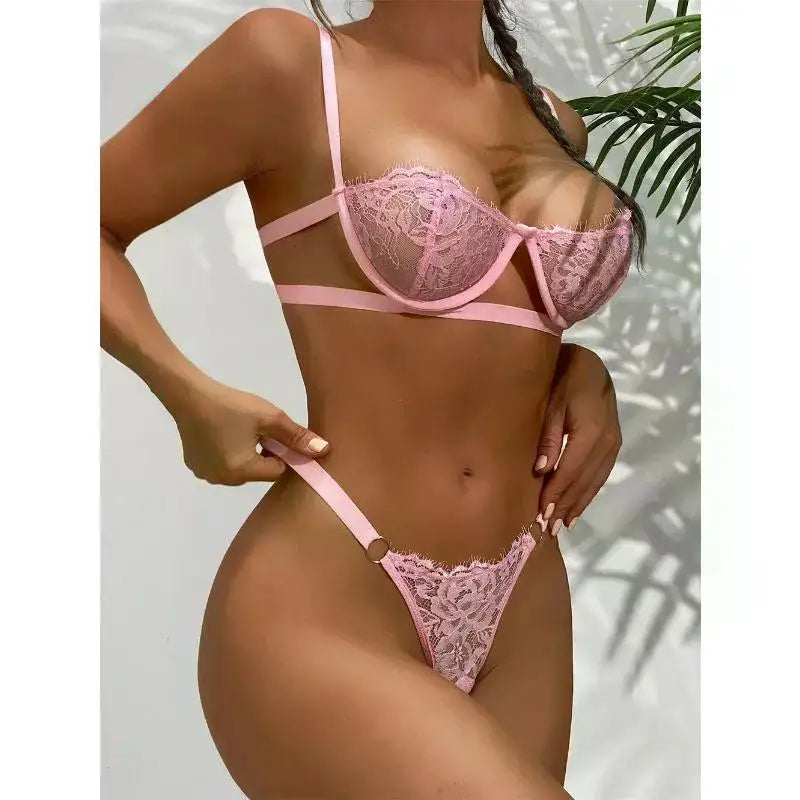 Sexy Lingerie Woman Lace Transparent Underwear Fairy Embroidery Brief Sets Delicate Bra Kit Push Up Breves Sets Thin Erotic Bras