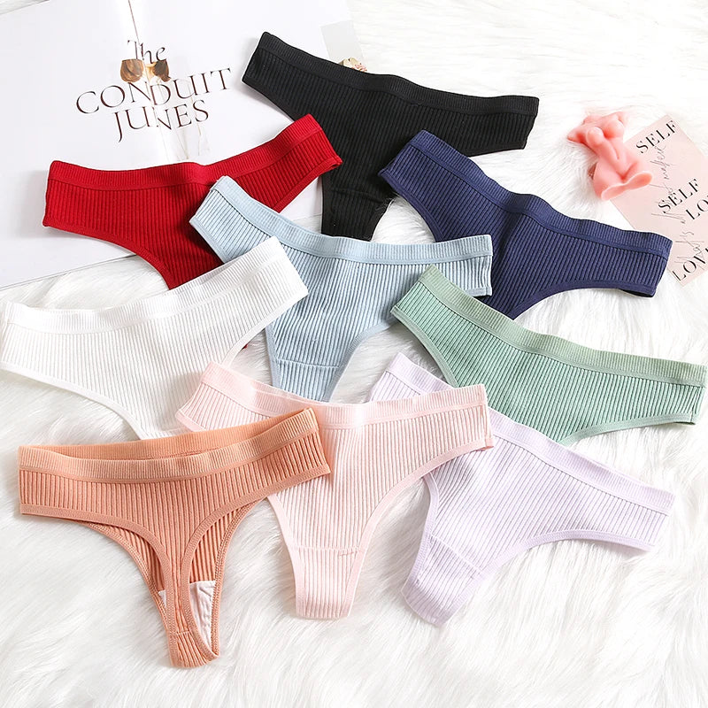 WarmSteps 10PCS Women's Panties Set Simple Striped Thongs Female Cotton Underwear Sexy Lingerie Cozy Sports G-Strings Underpants