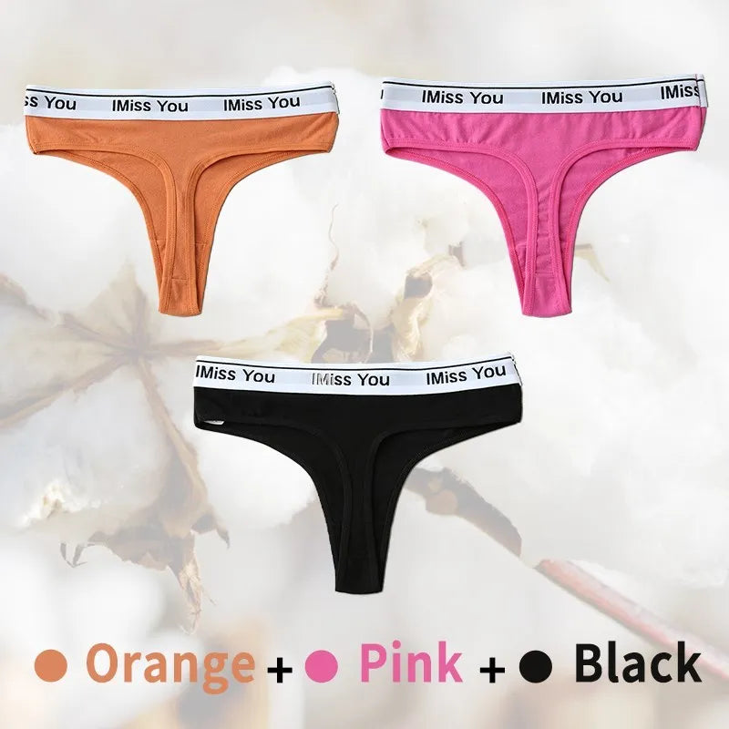 3Pcs S-3XL Women Thongs Cotton Panties Plus Zise Underwear Sexy G-String Low Waist Briefs Underpants Comfortable Lingerie Tangas