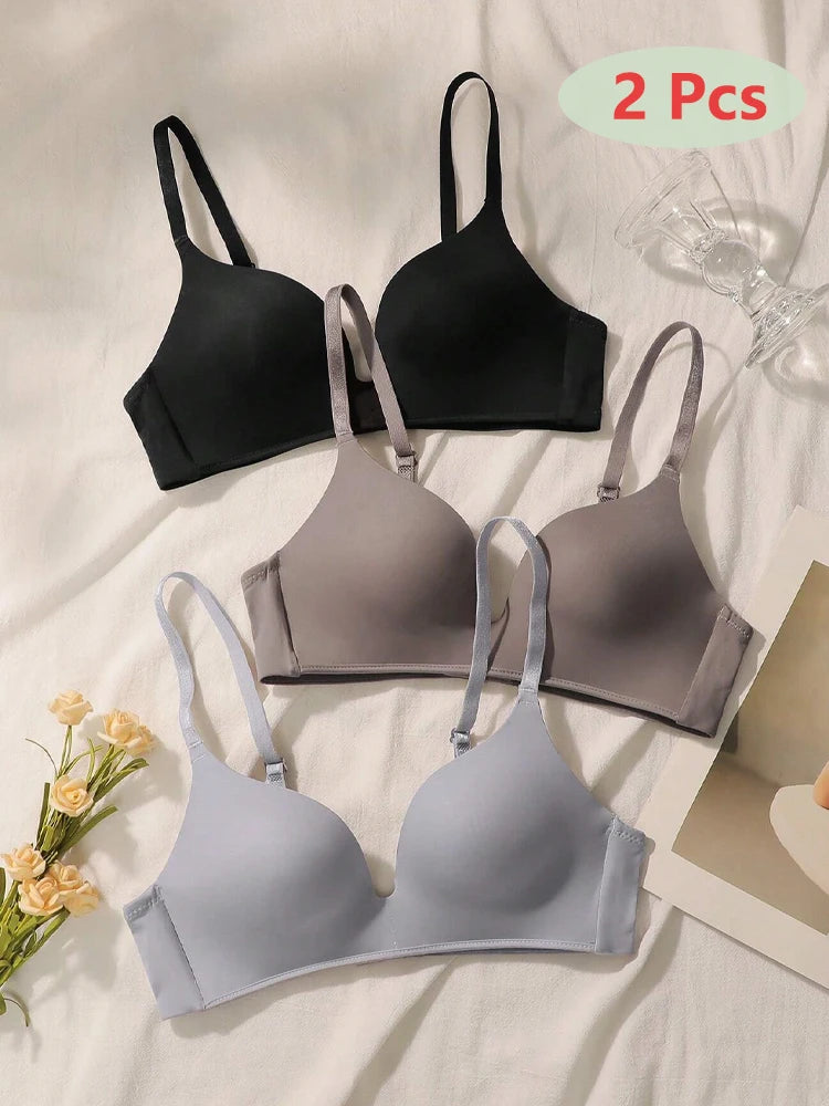 2Pcs Women Push Up Bras Seamless Wireless Underwear Girls Sexy Breathable Thin Brasiere Students No Wire Gathered Bra Lingerie